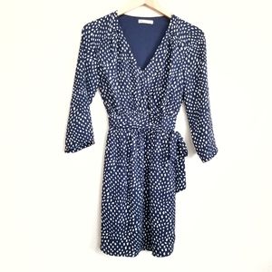 DR2 Daniel Rainn Printed Navy Faux Wrap Dress S